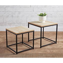 Set of Two Black Iron Side Tables