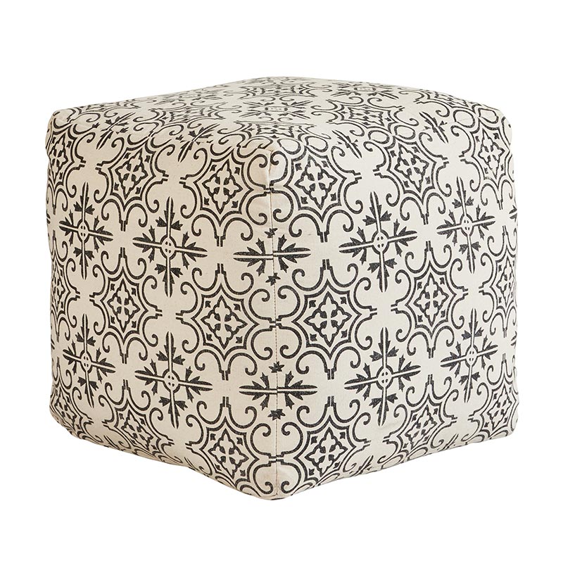Farmhouse Black and Beige Pouf