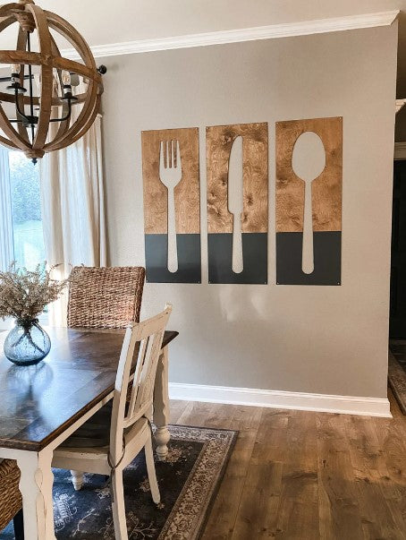 Fork, Knife, & Spoon Wall Hanging, Wood + Black