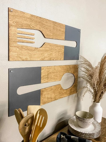 Fork, Knife, & Spoon Wall Hanging, Wood + Black