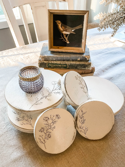 Engraved Floral Accent Riser Set, Distressed Ivory