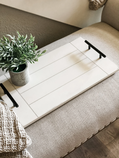 Slatted Serving Tray, Distressed Ivory