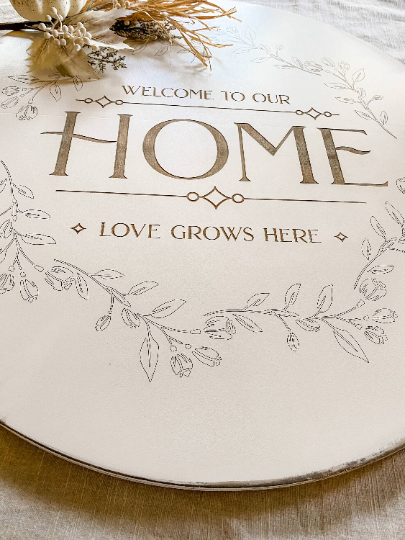 "Welcome To Our Home" Serving Tray, Distressed Ivory