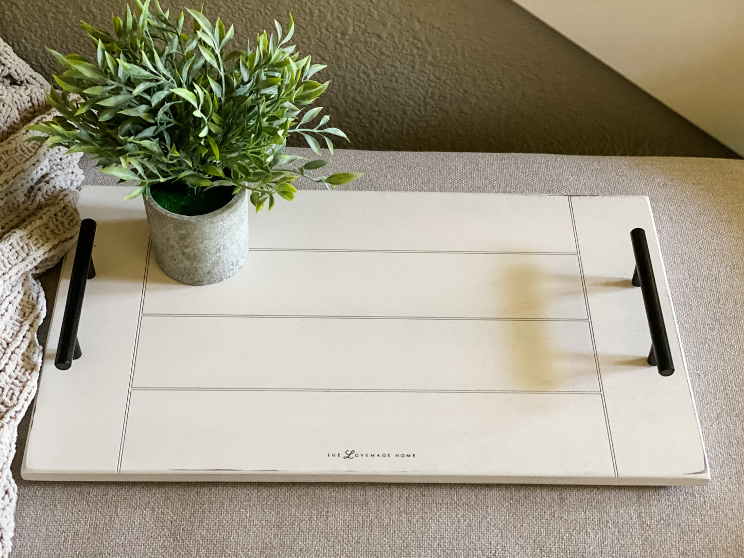 Slatted Serving Tray, Distressed Ivory