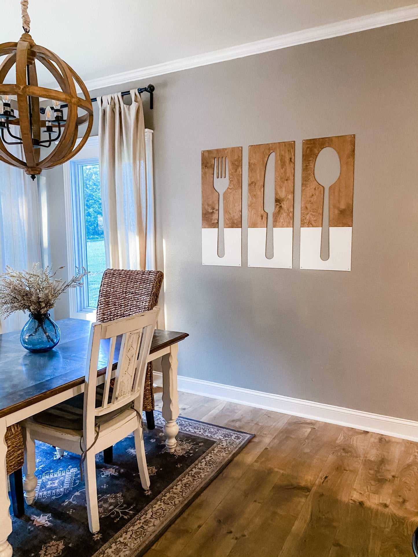 Fork, Knife, & Spoon Wall Hanging, Wood + White