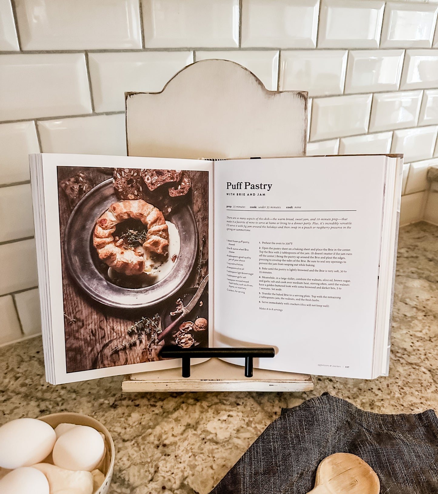Farmhouse Cookbook Holder, Ivory Distressed