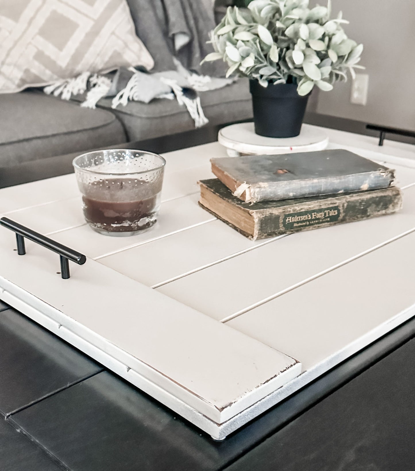 Slatted Ottoman Tray, Distressed Ivory
