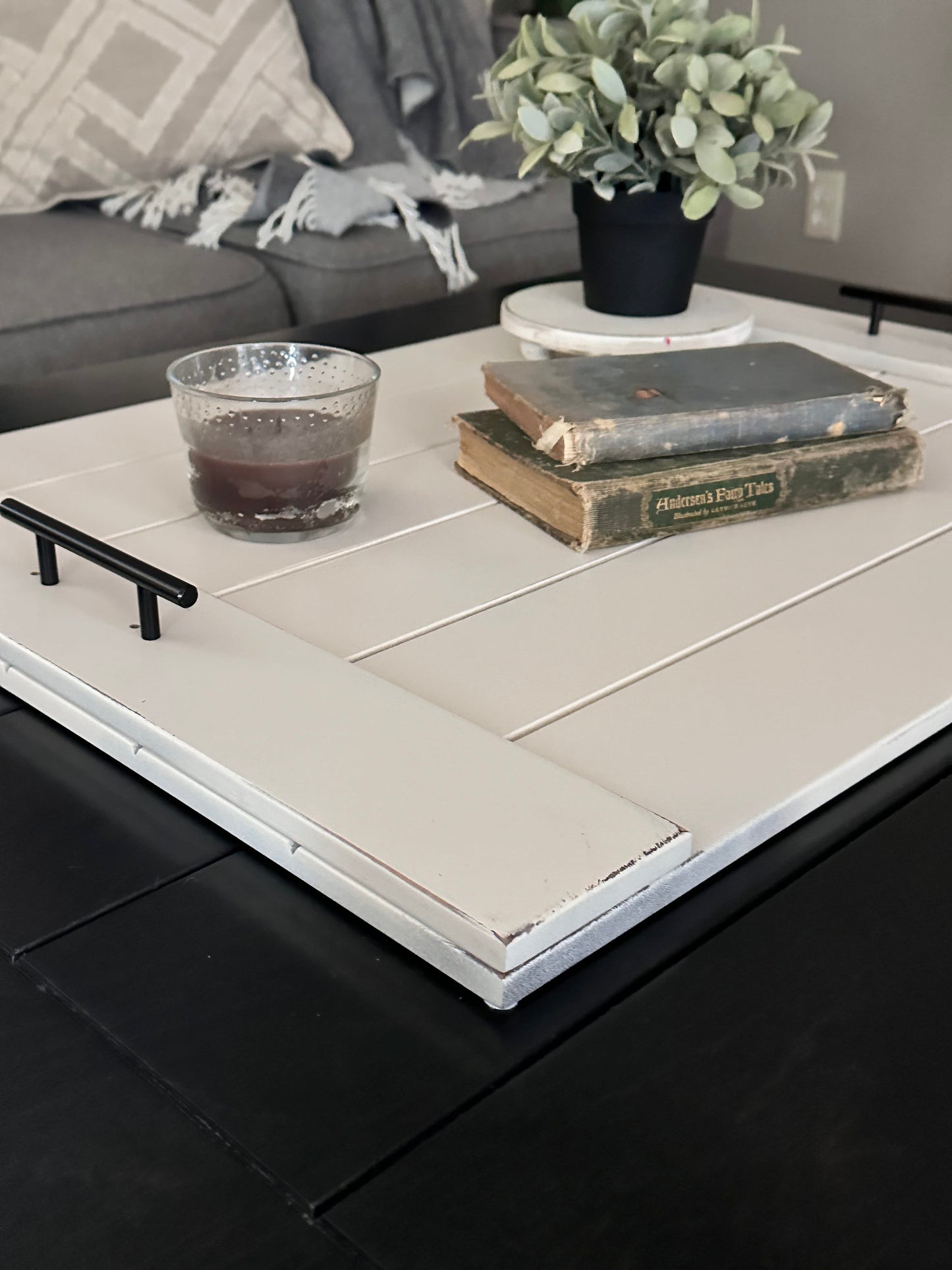 Slatted Ottoman Tray, Distressed Ivory