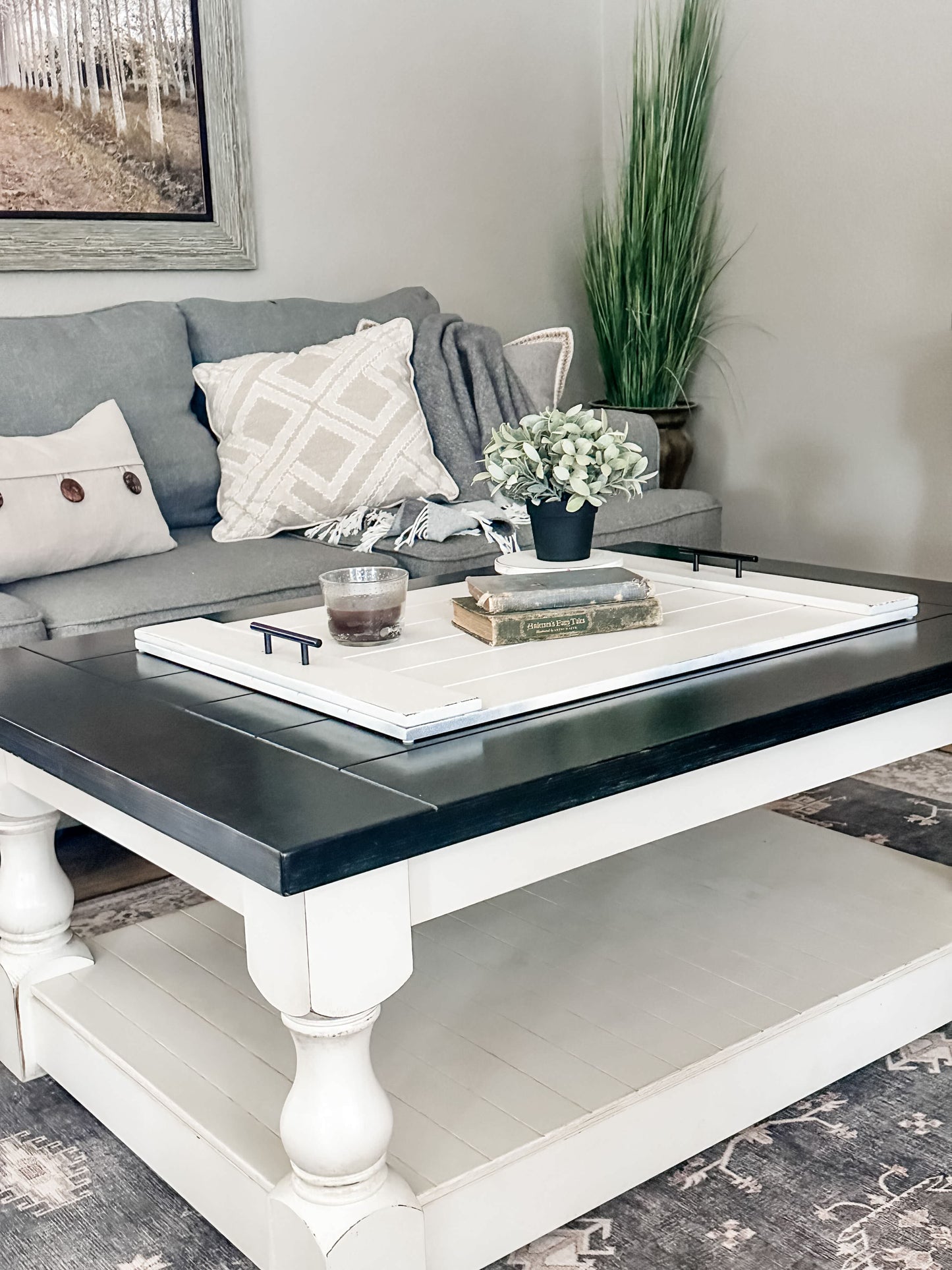 Slatted Ottoman Tray, Distressed Ivory