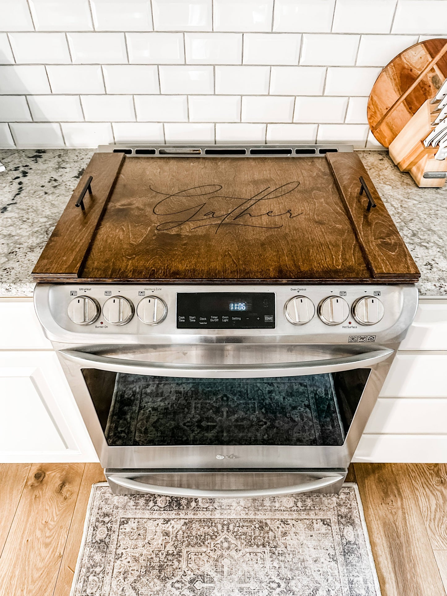 Warm Brown Gather Engraved Noodle Board Stove Cover