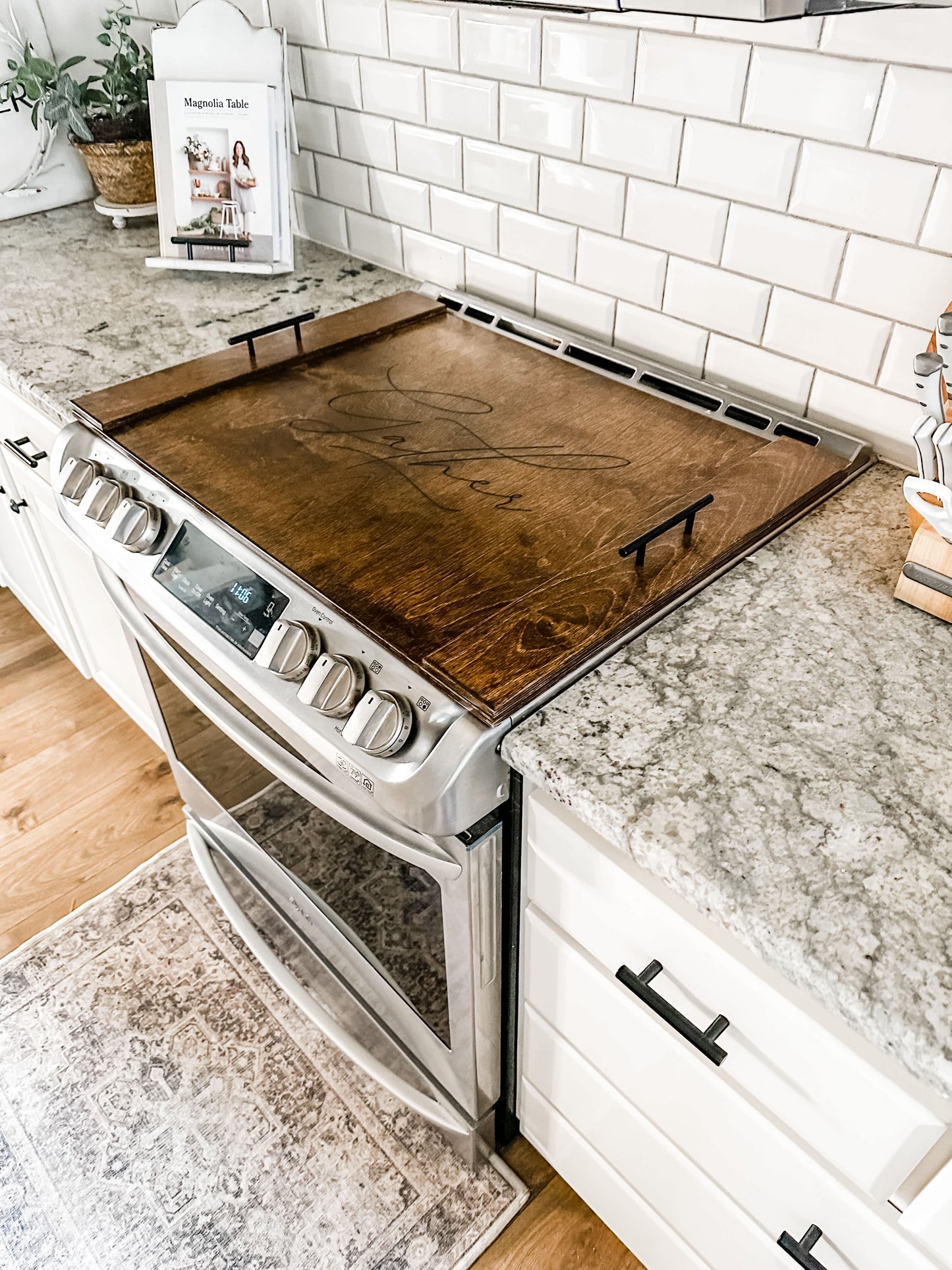 Warm Brown Gather Engraved Noodle Board Stove Cover