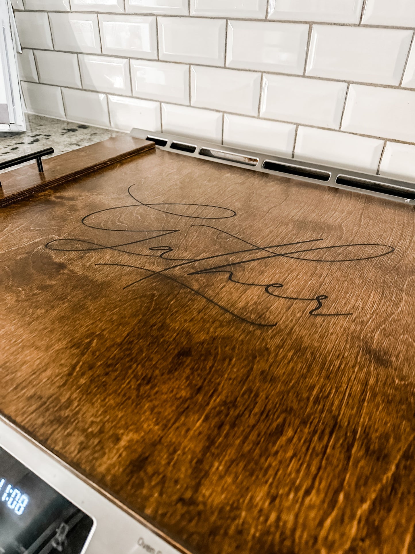 Warm Brown Gather Engraved Noodle Board Stove Cover