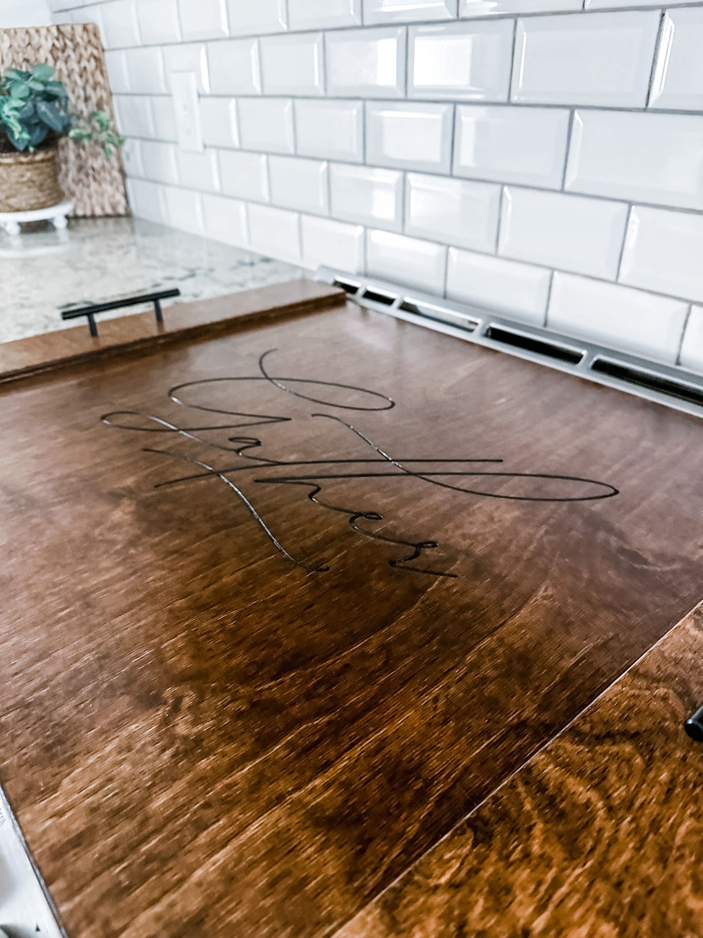 Warm Brown Gather Engraved Noodle Board Stove Cover