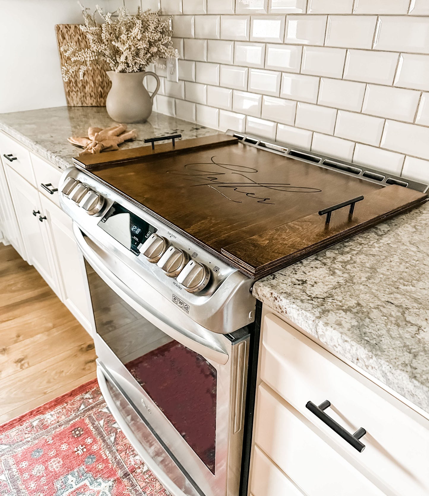 Warm Brown Gather Engraved Noodle Board Stove Cover