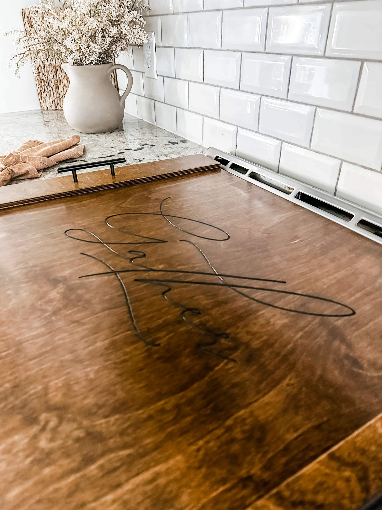 Warm Brown Gather Engraved Noodle Board Stove Cover