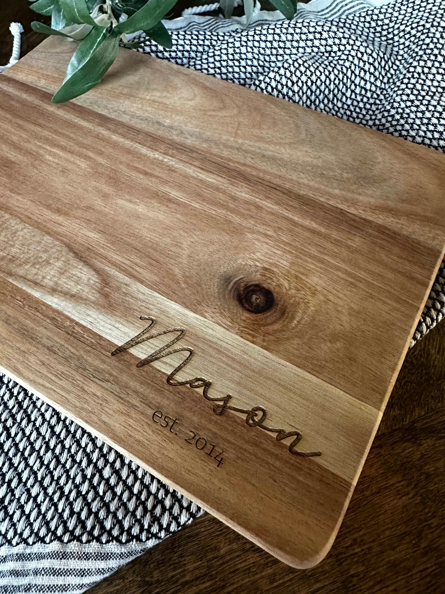 Engraved Family Name Cutting Board with Handle