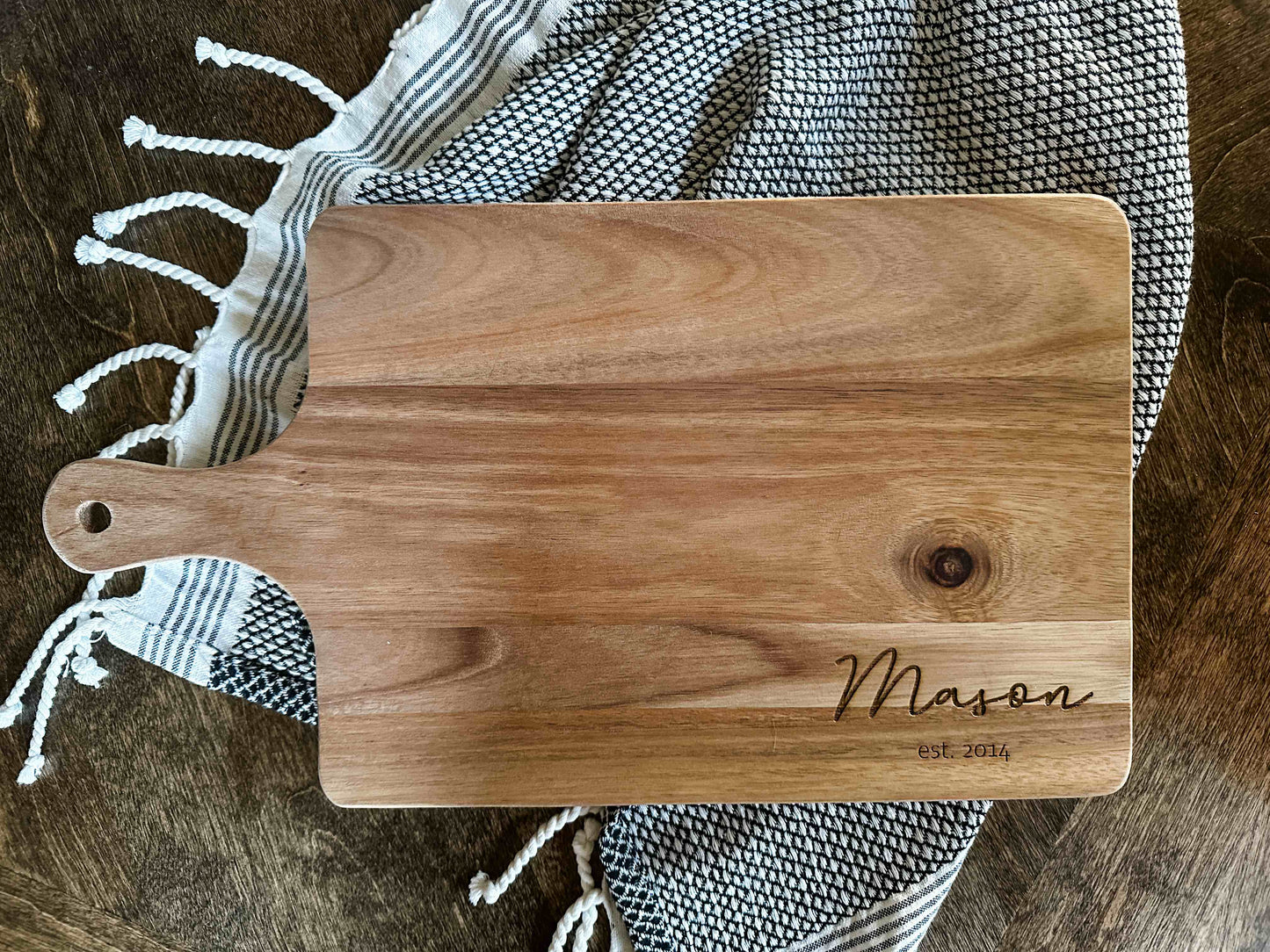 Engraved Family Name Cutting Board with Handle