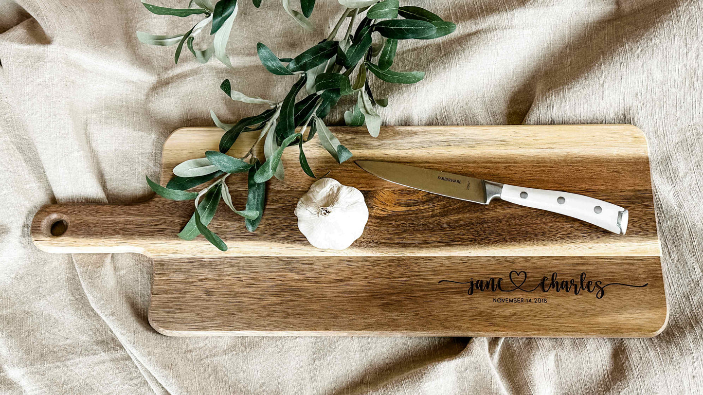 Engraved Marriage/Anniversary Cutting Board with Handle