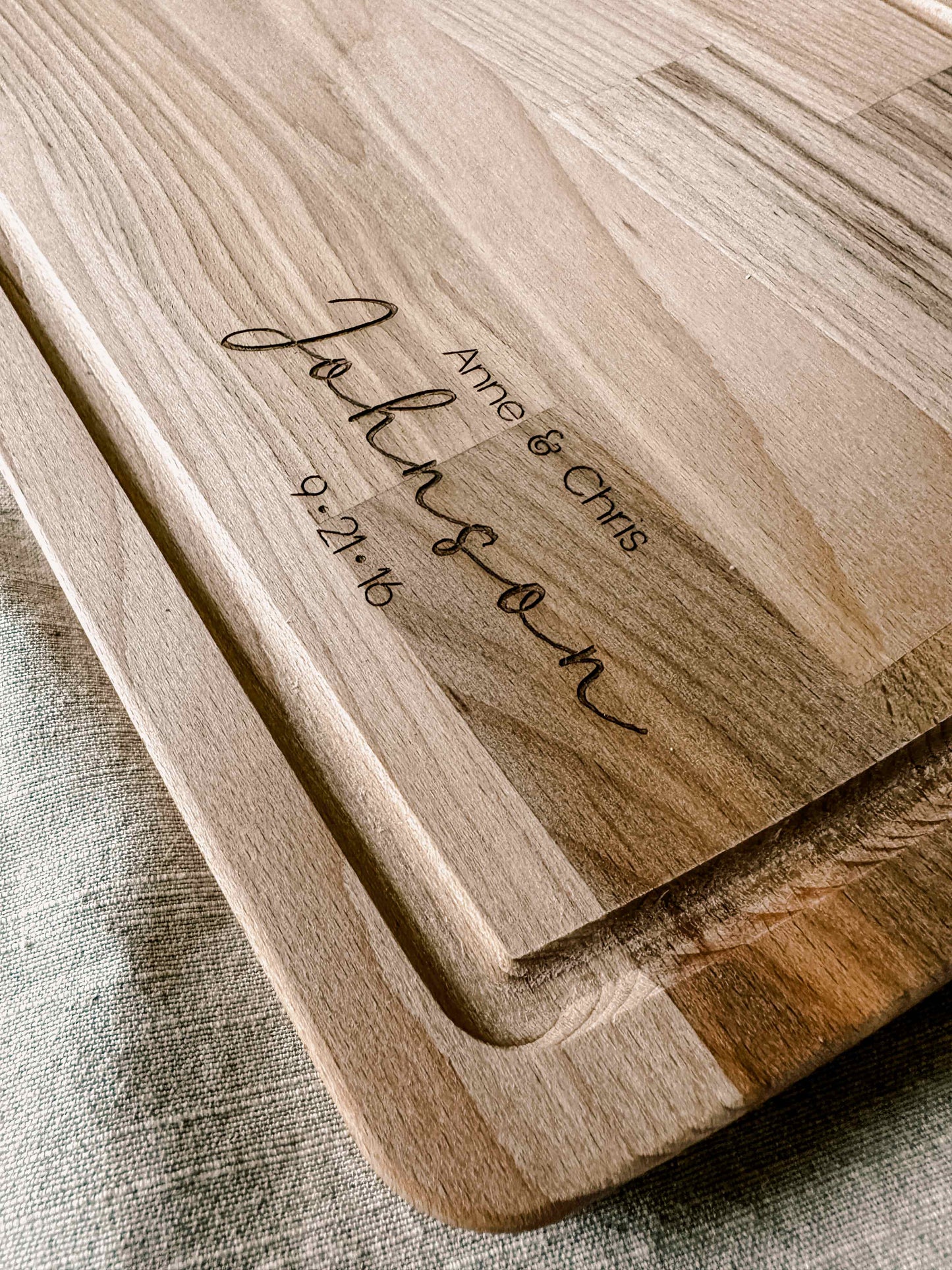 Engraved Family Name Cutting Board with Juice Groove