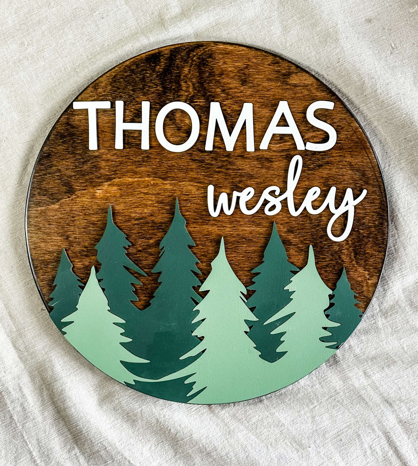 Engraved Woodland Baby Name Sign, "Thomas"