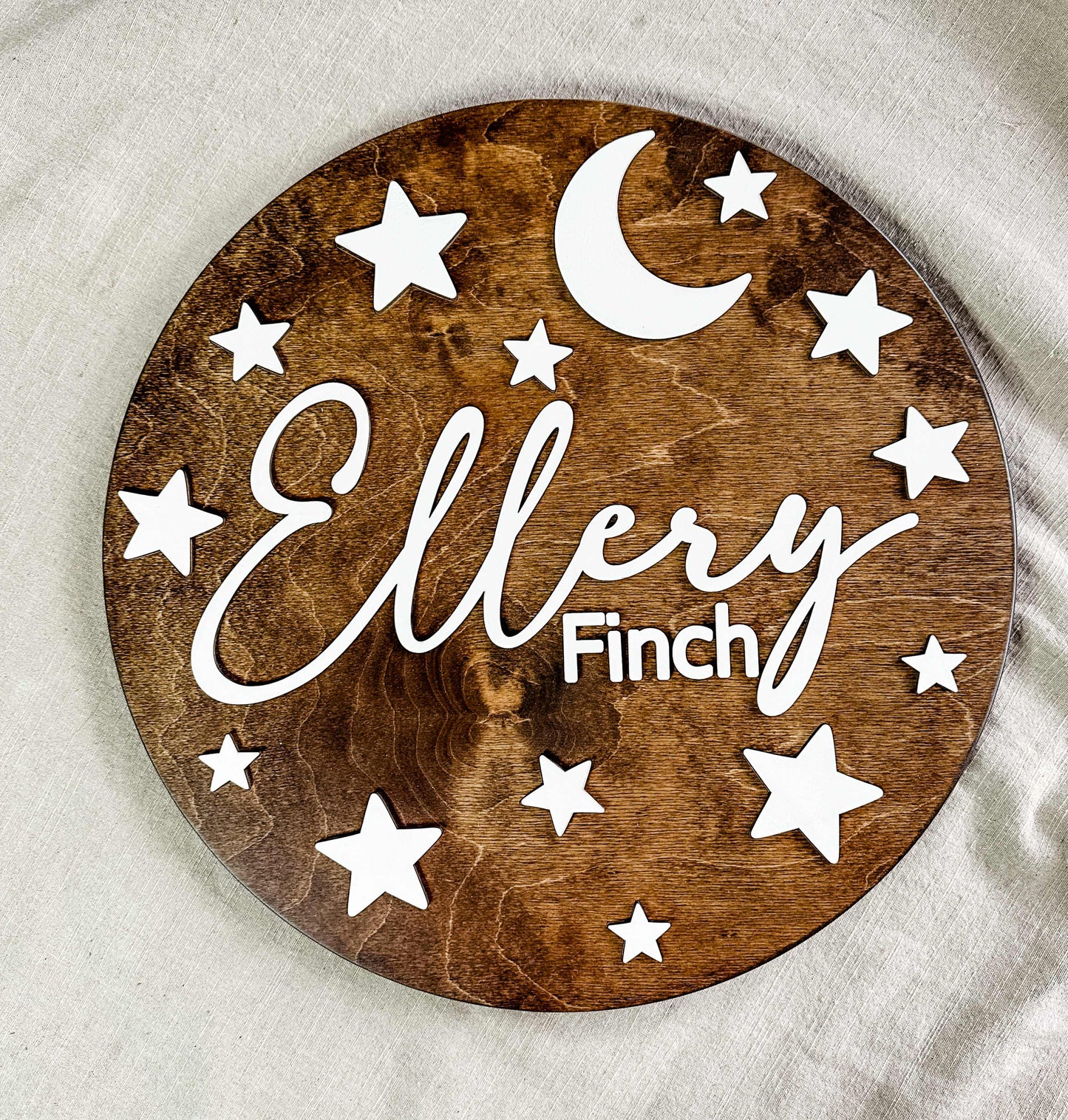 Engraved Celestial Baby Name Sign, "Ellery"