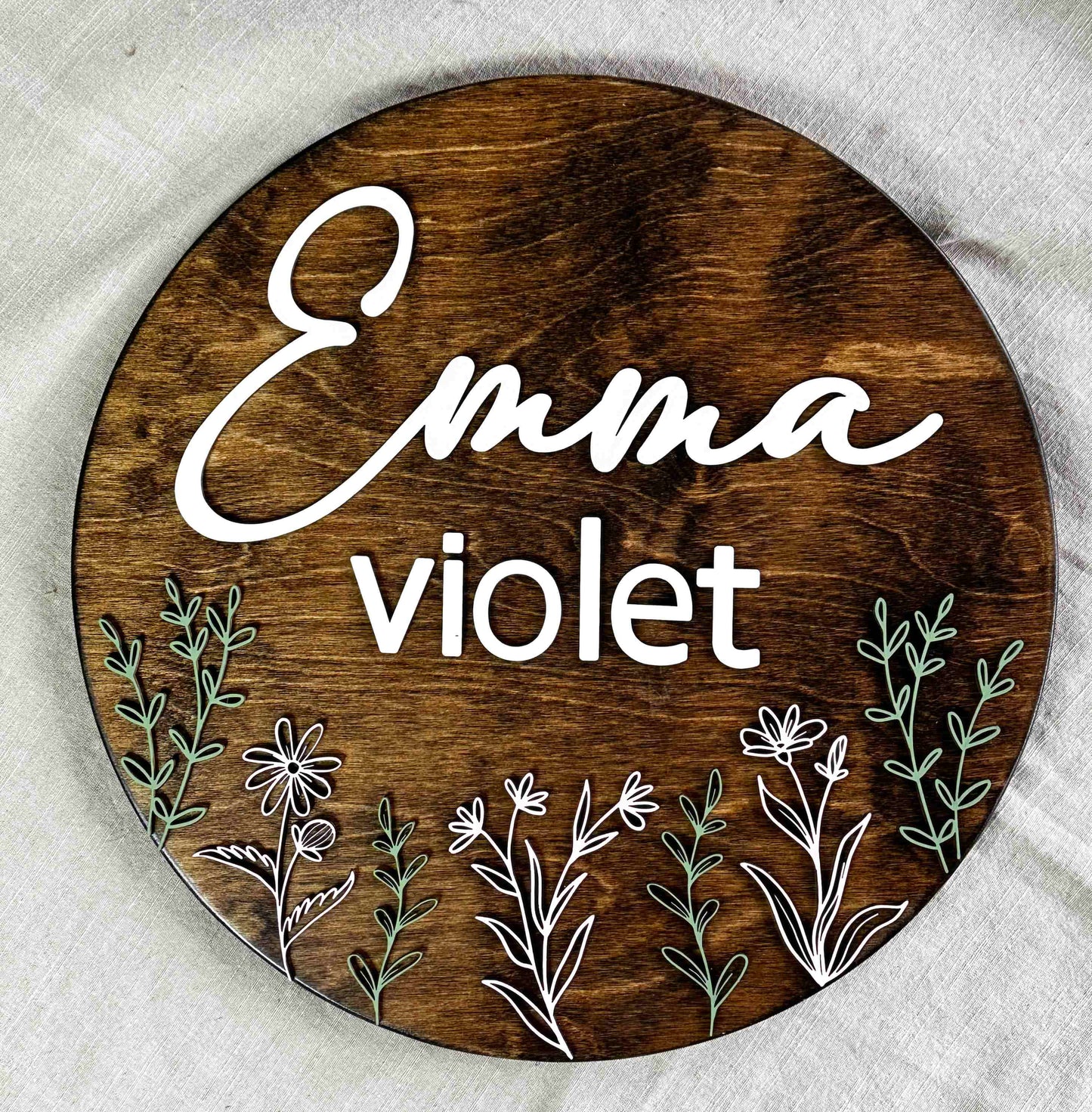 Engraved Floral Baby Name Sign, "Emma"