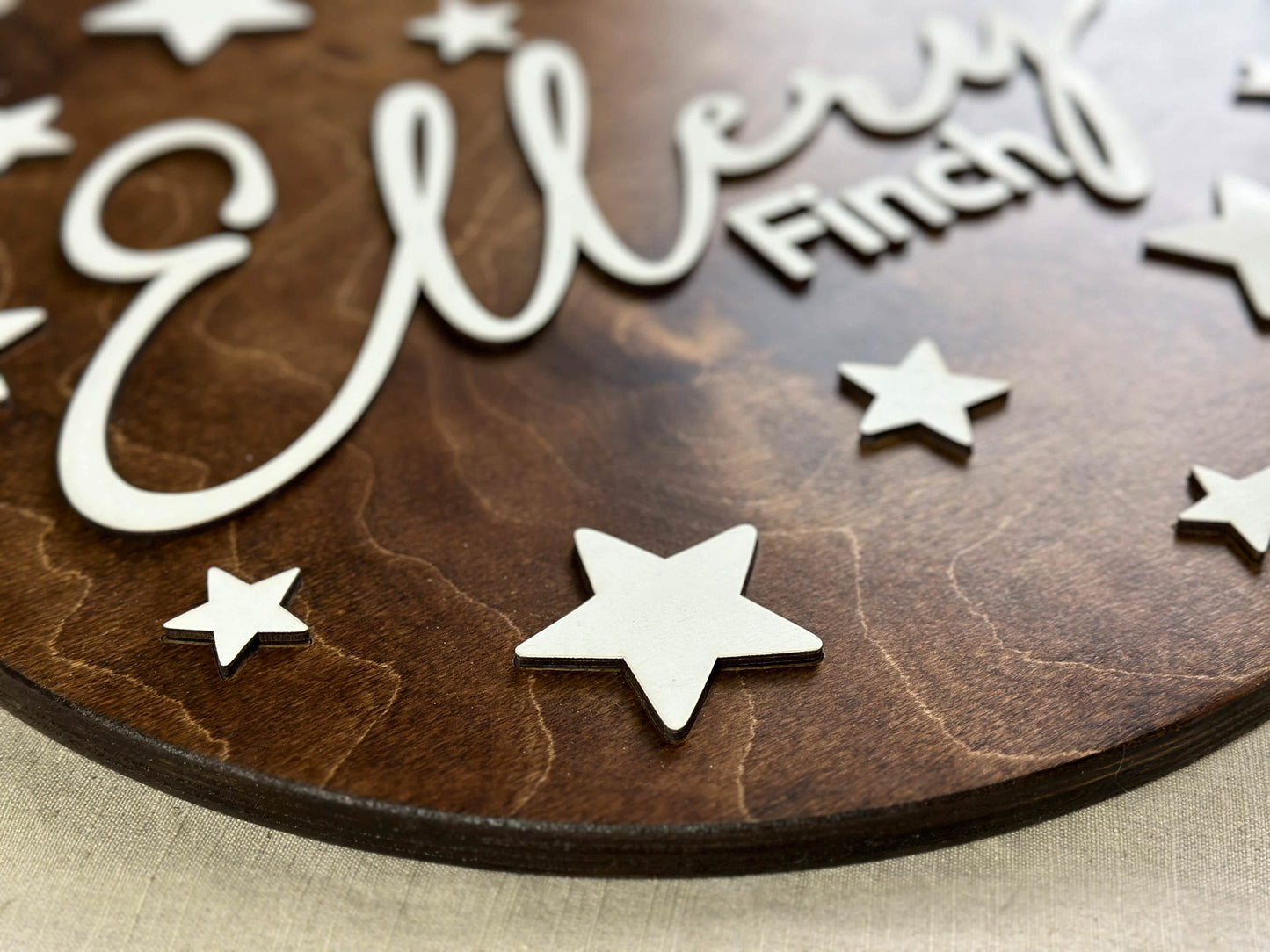 Engraved Celestial Baby Name Sign, "Ellery"