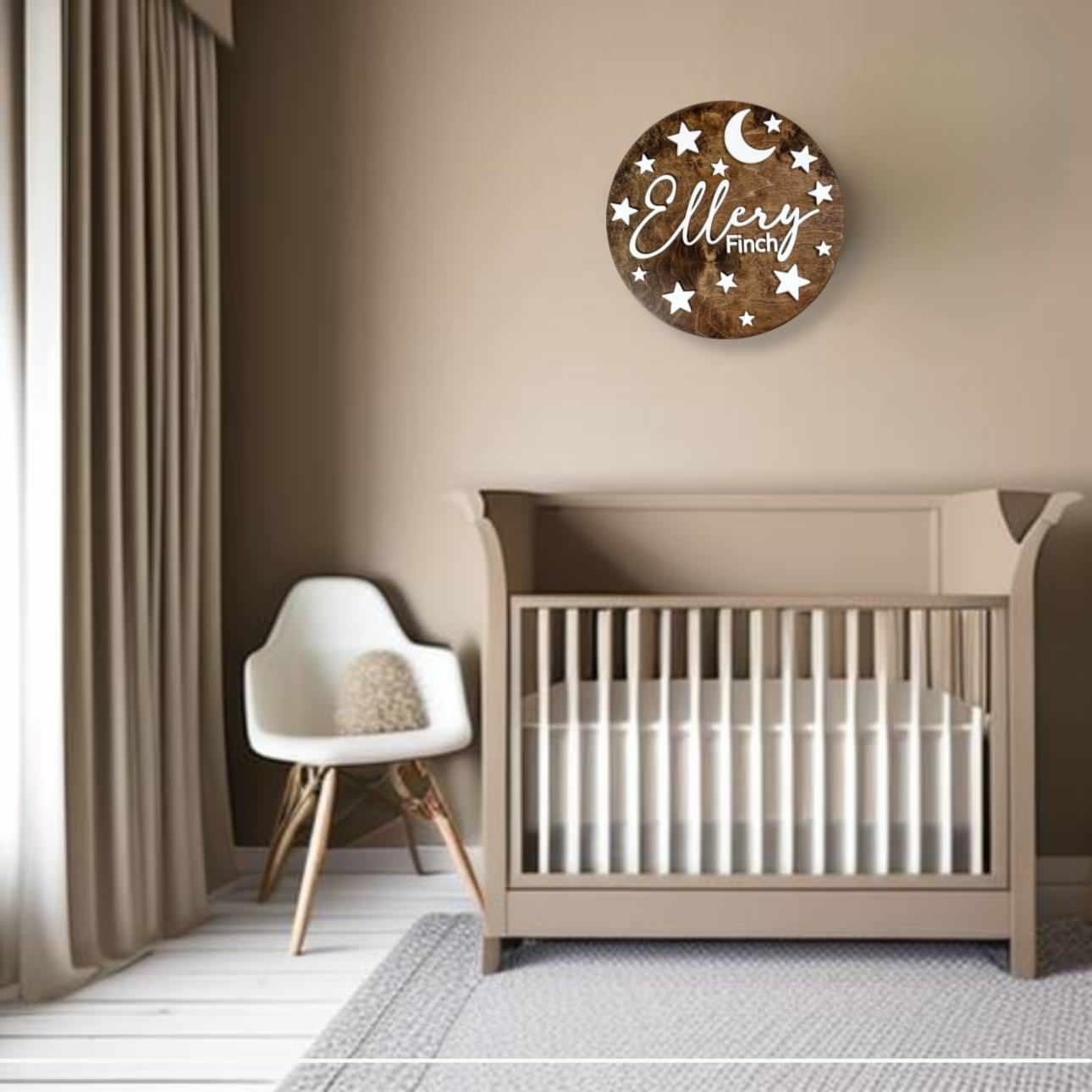 Engraved Celestial Baby Name Sign, "Ellery"