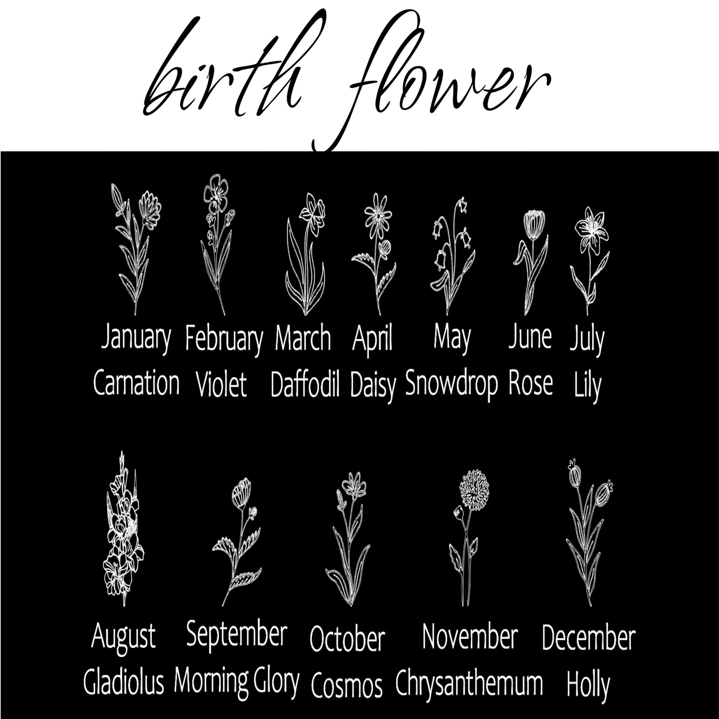 Engraved Birth Flower Baby Name Sign, "Alice"