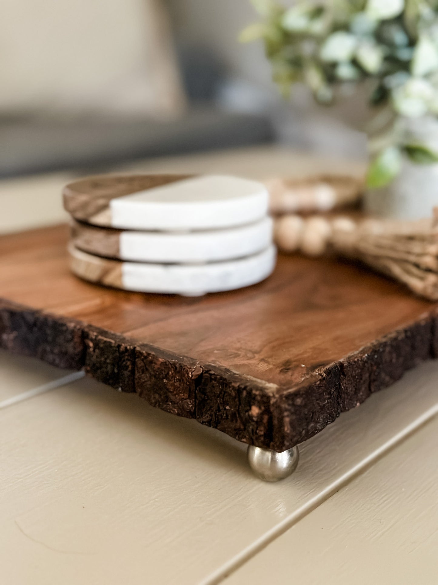 Engraved Marriage/Anniversary Wood + Marble Coaster Set