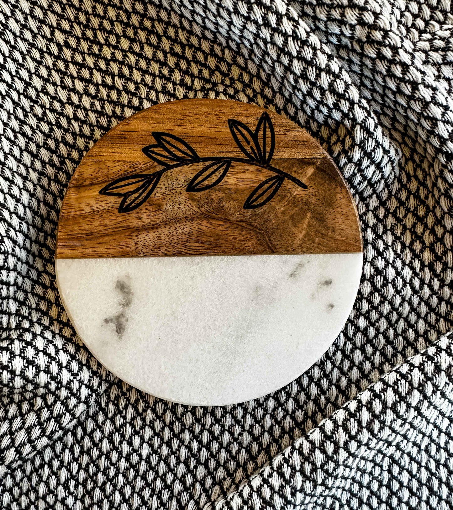 Engraved Marriage/Anniversary Wood + Marble Coaster Set