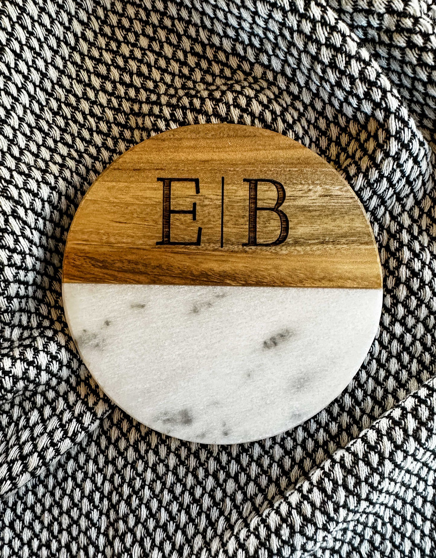 Engraved Marriage/Anniversary Wood + Marble Coaster Set