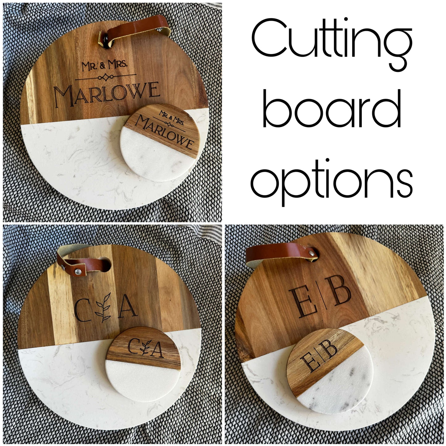 Engraved Marriage/Anniversary Wood + Marble Coaster Set
