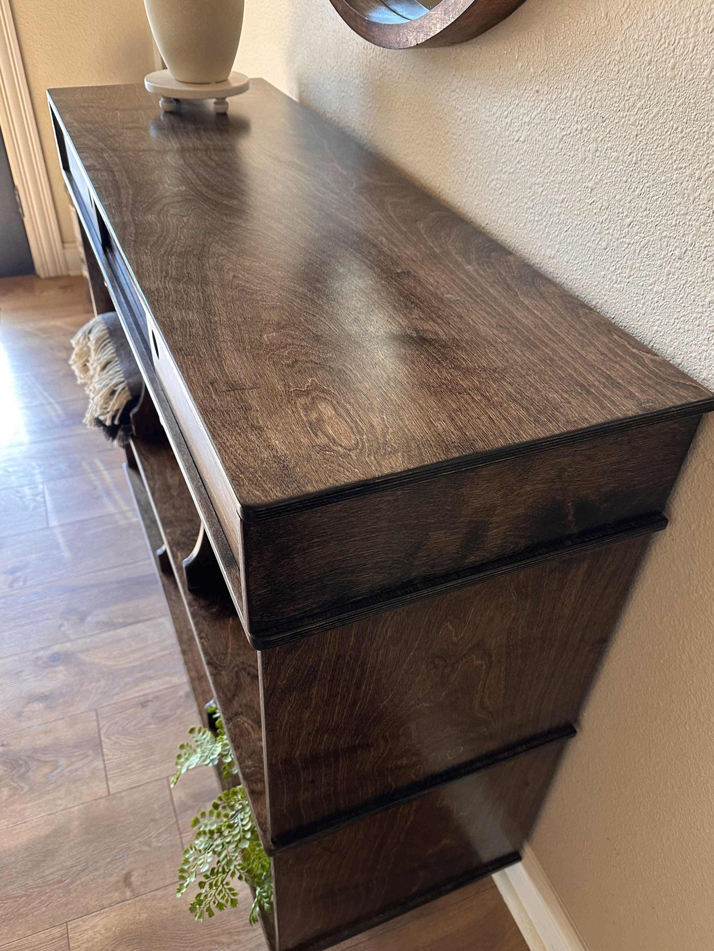 Entryway Credenza with Cubbies in Dark Brown