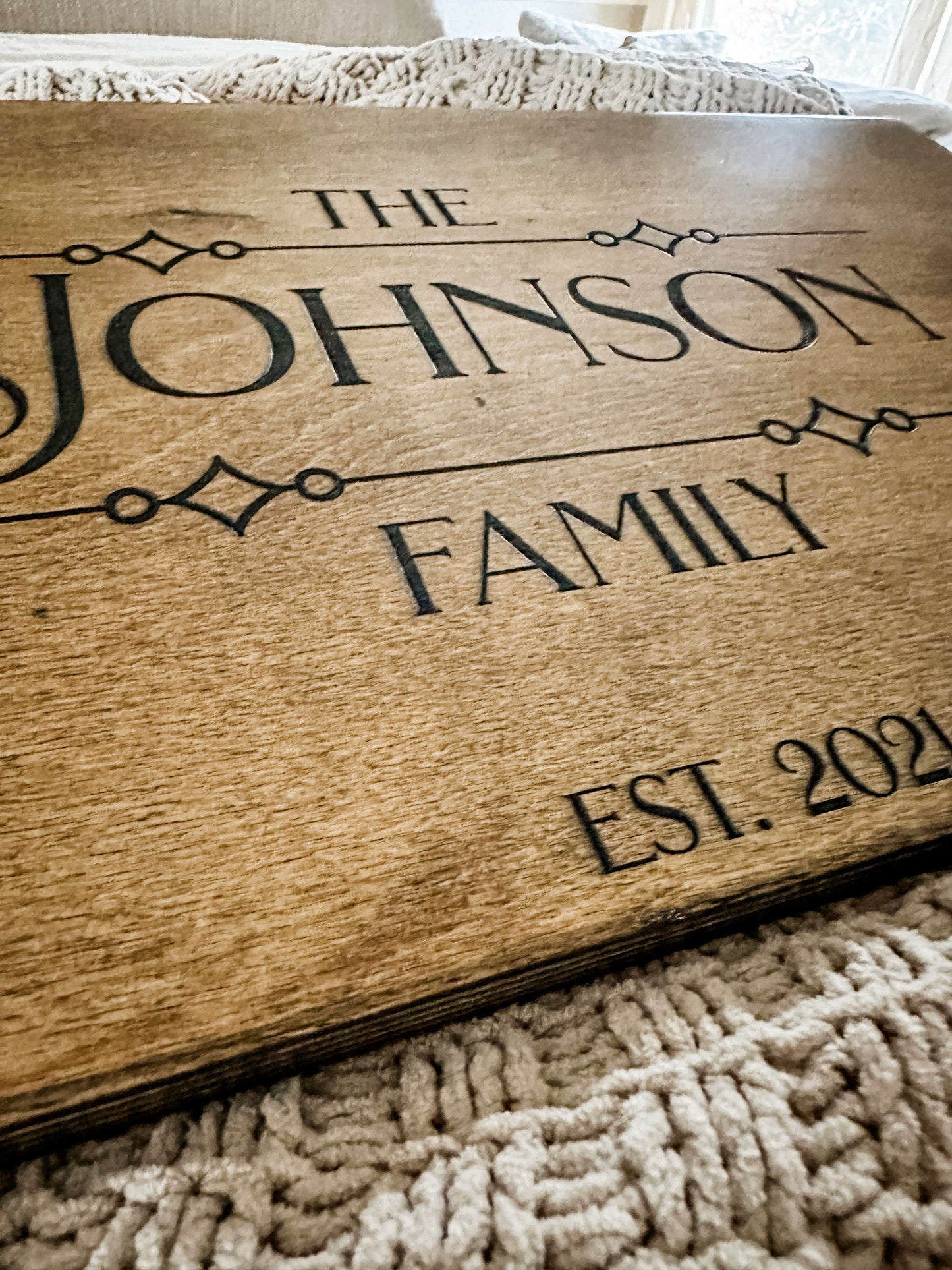 Personalized Family Name Serving Tray, Warm Brown + Black Script