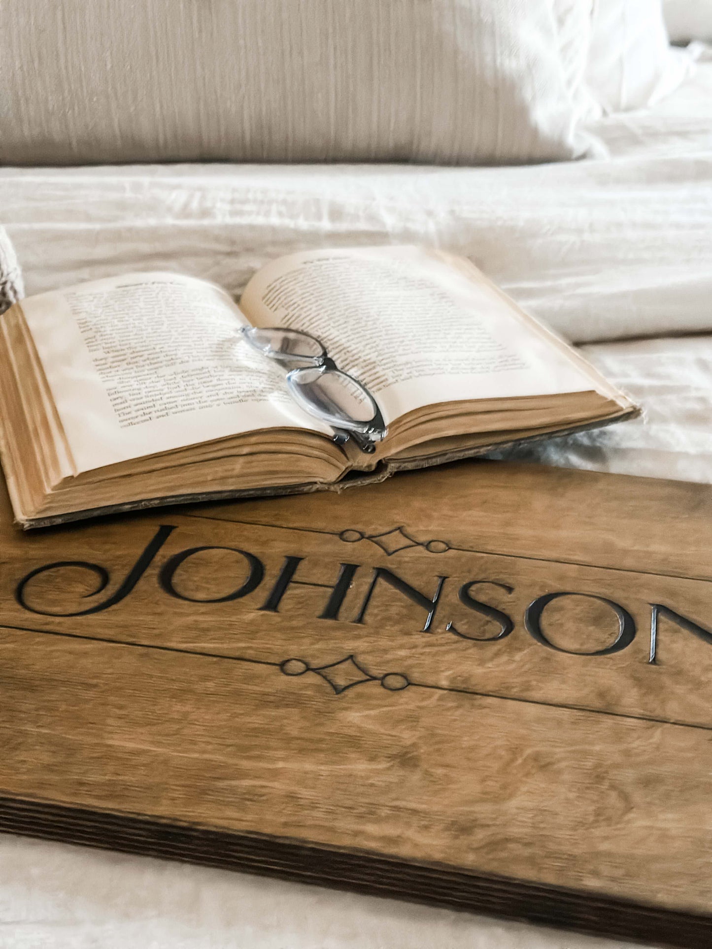 Personalized Last Name Serving Tray, Warm Brown + Black Script