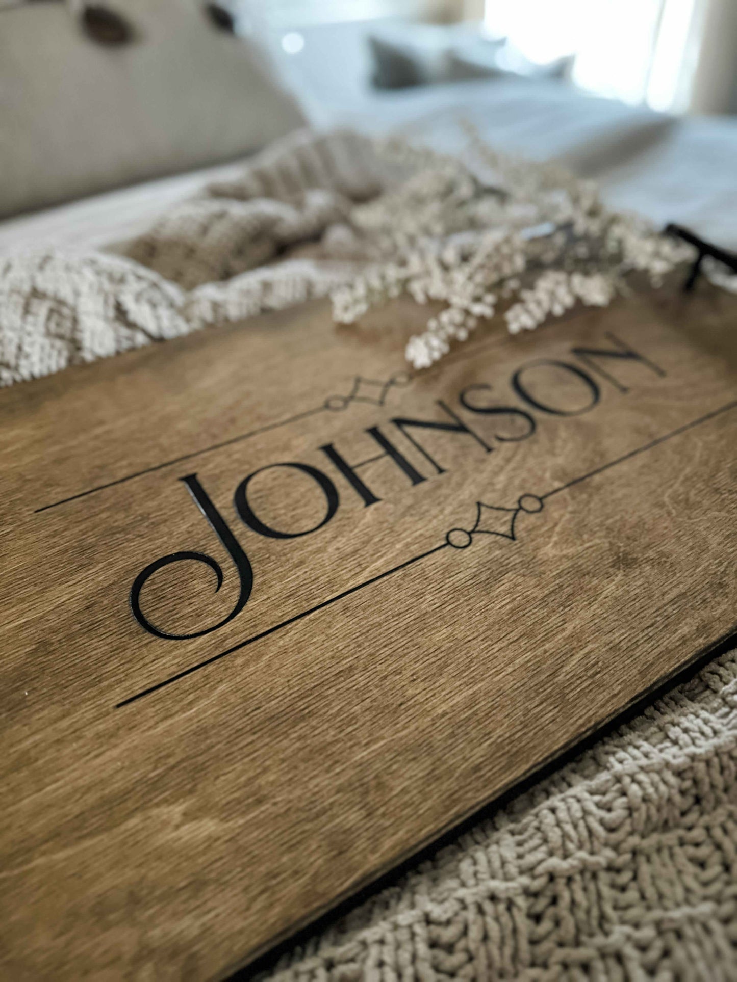 Personalized Last Name Serving Tray, Warm Brown + Black Script