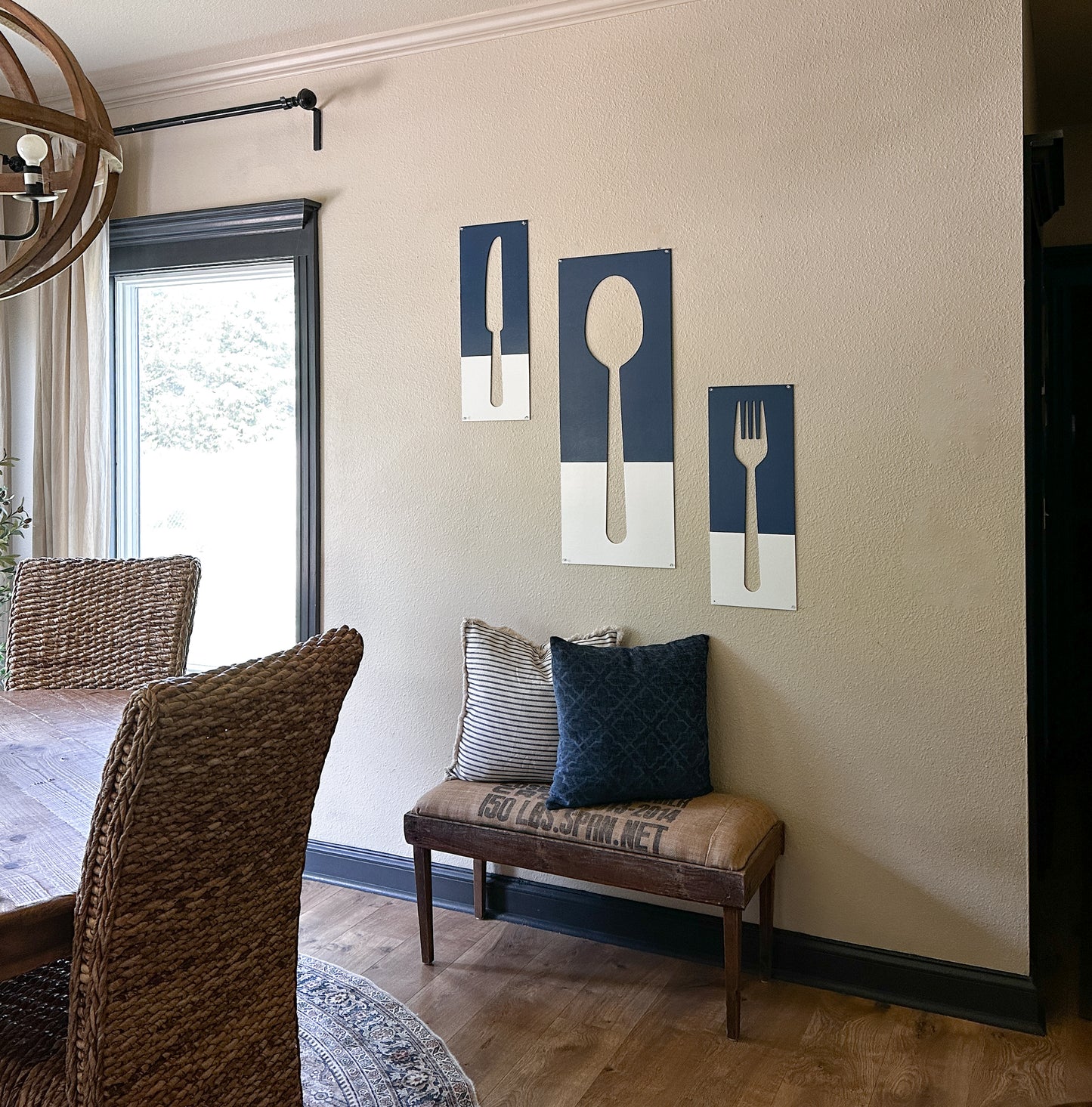 Fork, Knife, & Spoon Wall Hanging, Blue + White