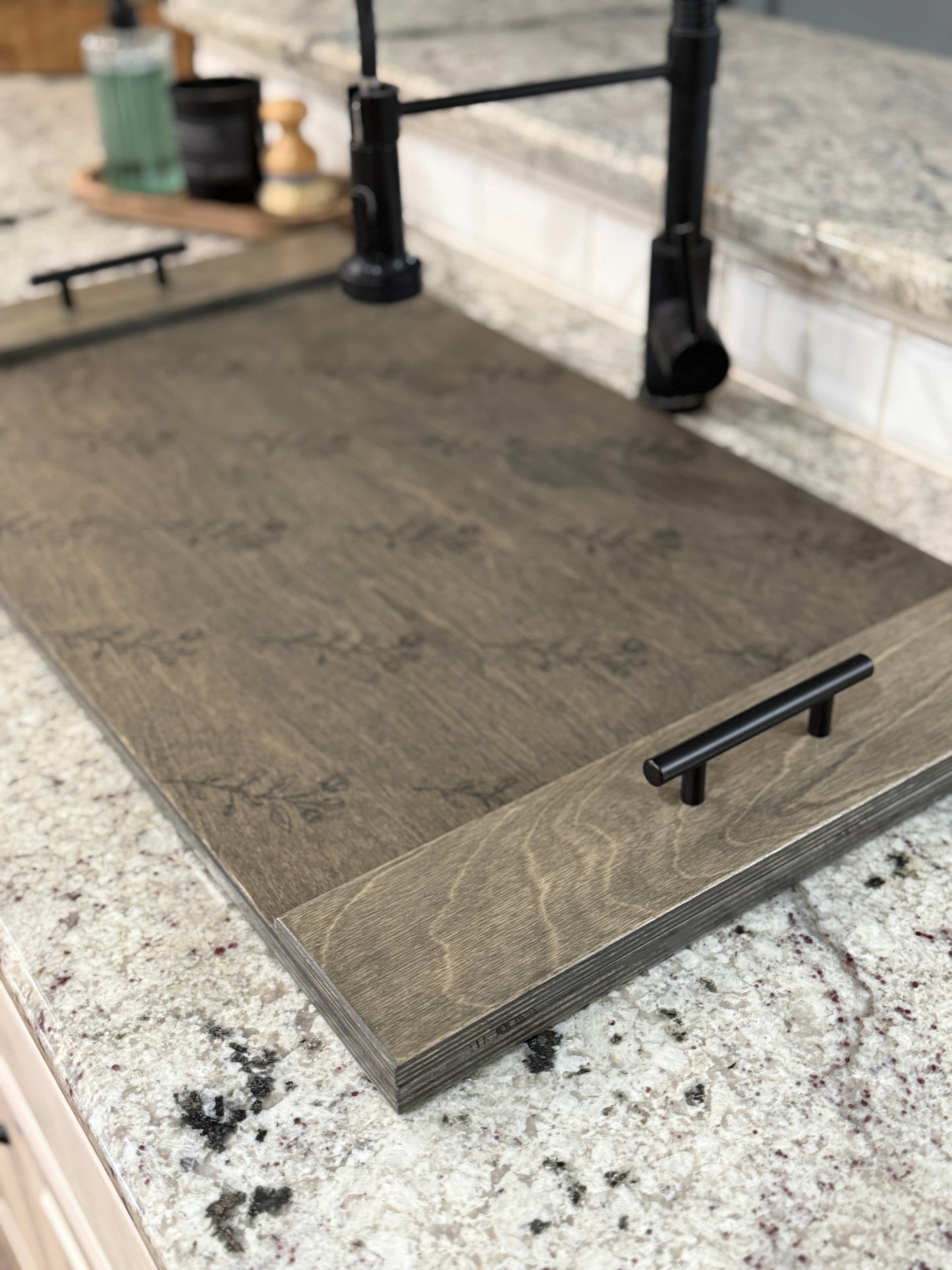 Decorative sink cover in our all over floral design -aged barrel