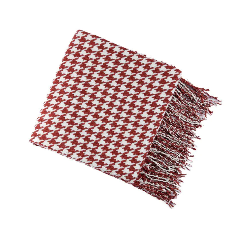Ins Style Houndstooth Throw Blanket with Fringe
