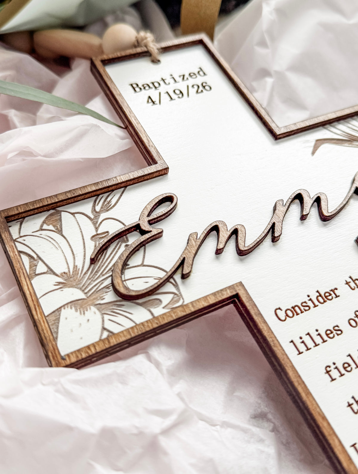Personalized cross baptism gift, christening gift, child dedications, first communion. "The Emma"