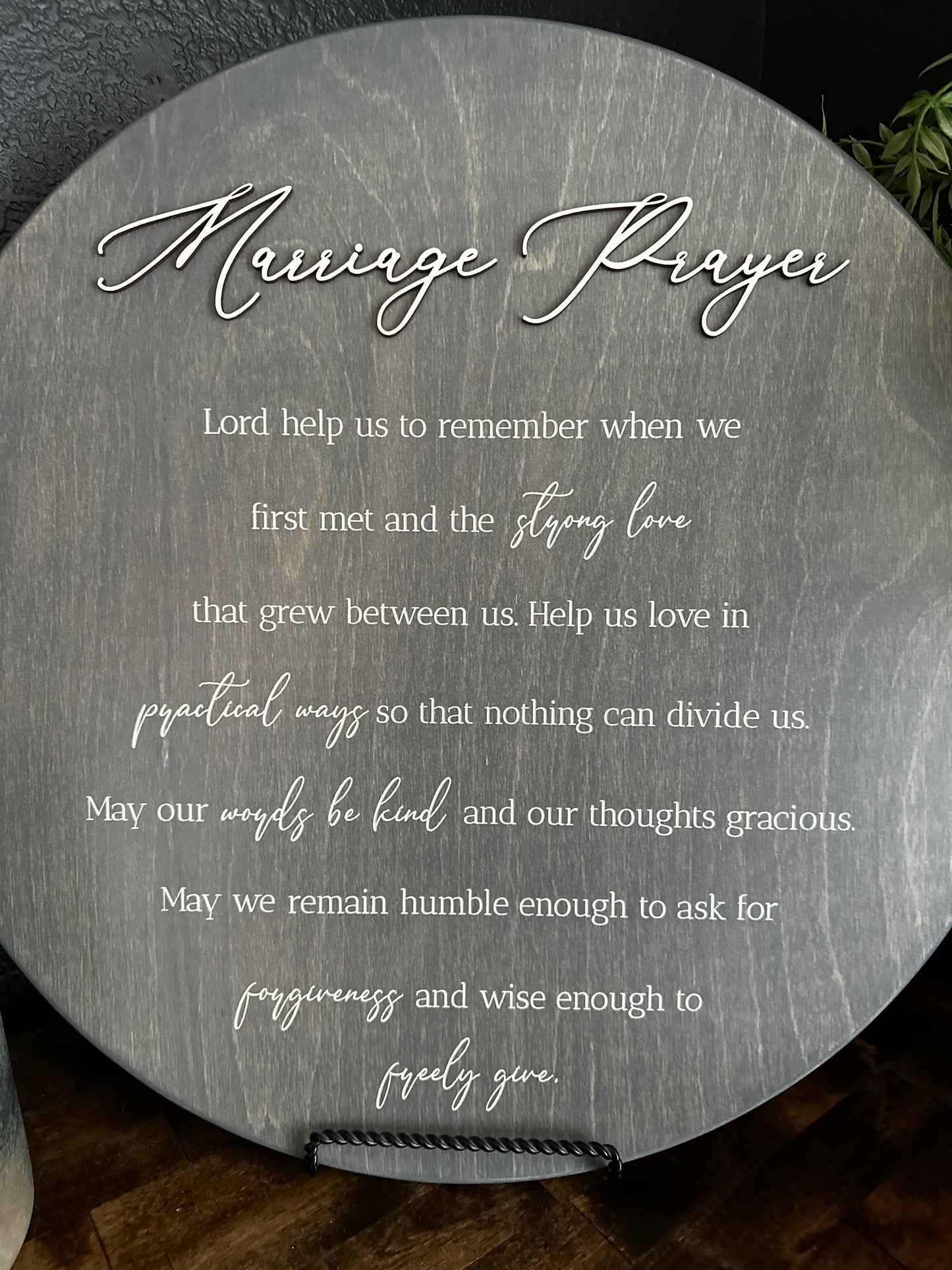 Marriage Prayer Wood Round Sign in Gray