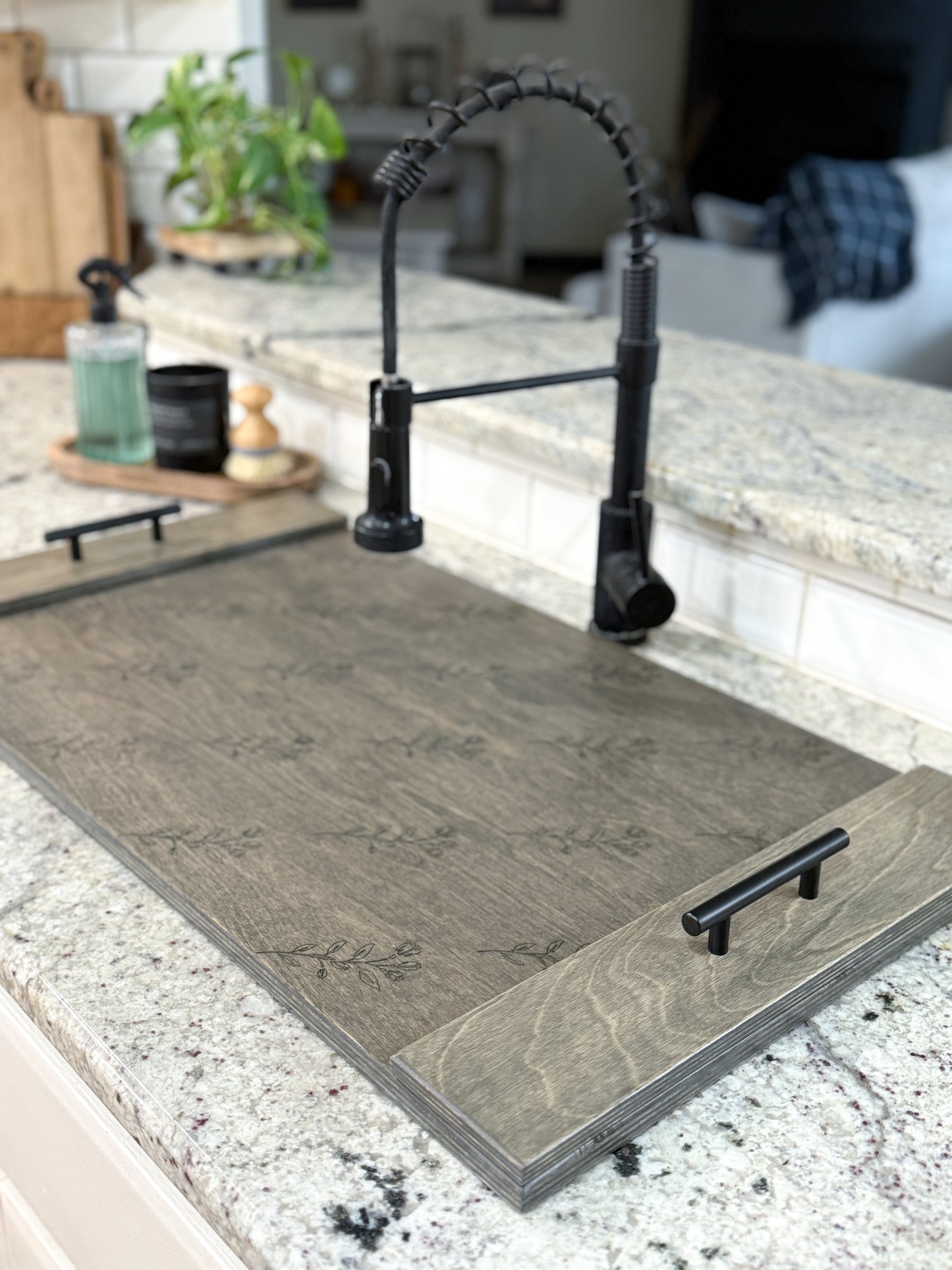 Decorative sink cover in our all over floral design -aged barrel