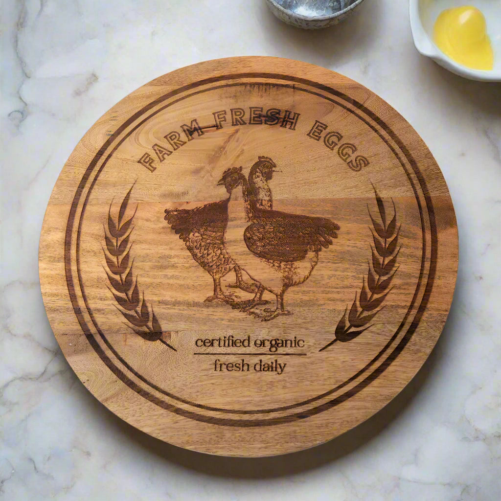 Rustic Wood Lazy Susan Farm Fresh Eggs