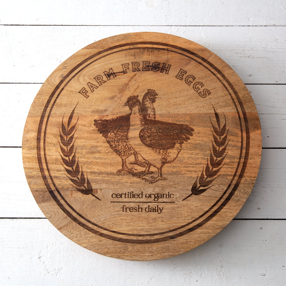 Rustic Wood Lazy Susan Farm Fresh Eggs