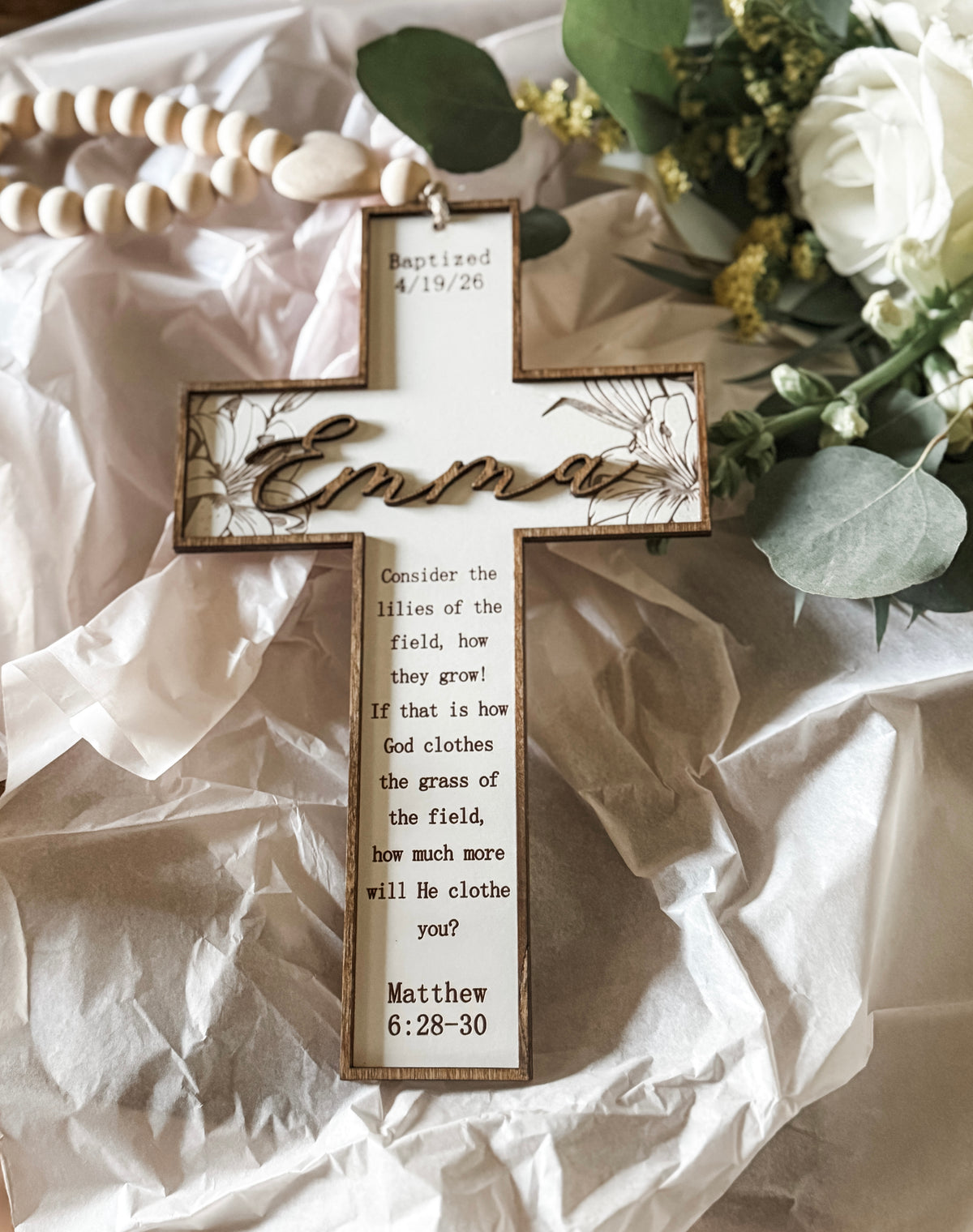 Personalized cross baptism gift, christening gift, child dedications, first communion. "The Emma"