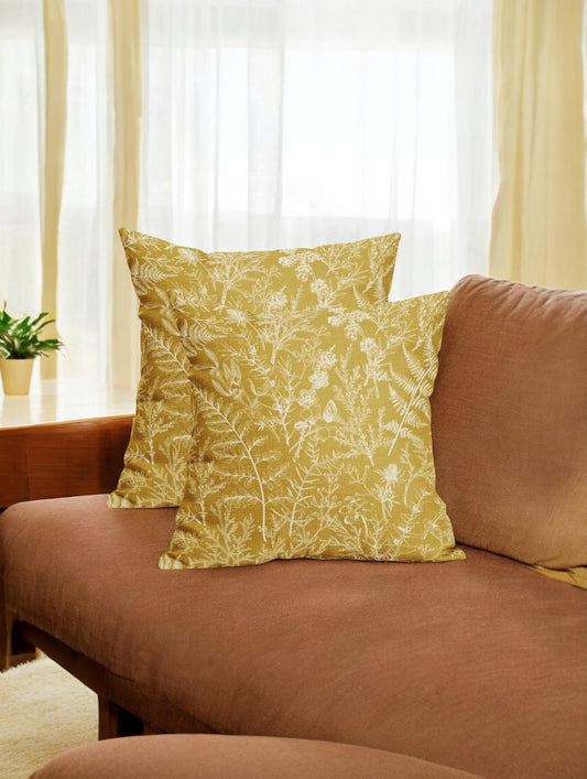 Yellow Vintage Floral Botanical Print Pillow Covers 18x18 Set of 2