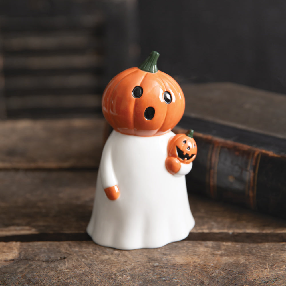 Light Up Pumpkin Ghost Figurine