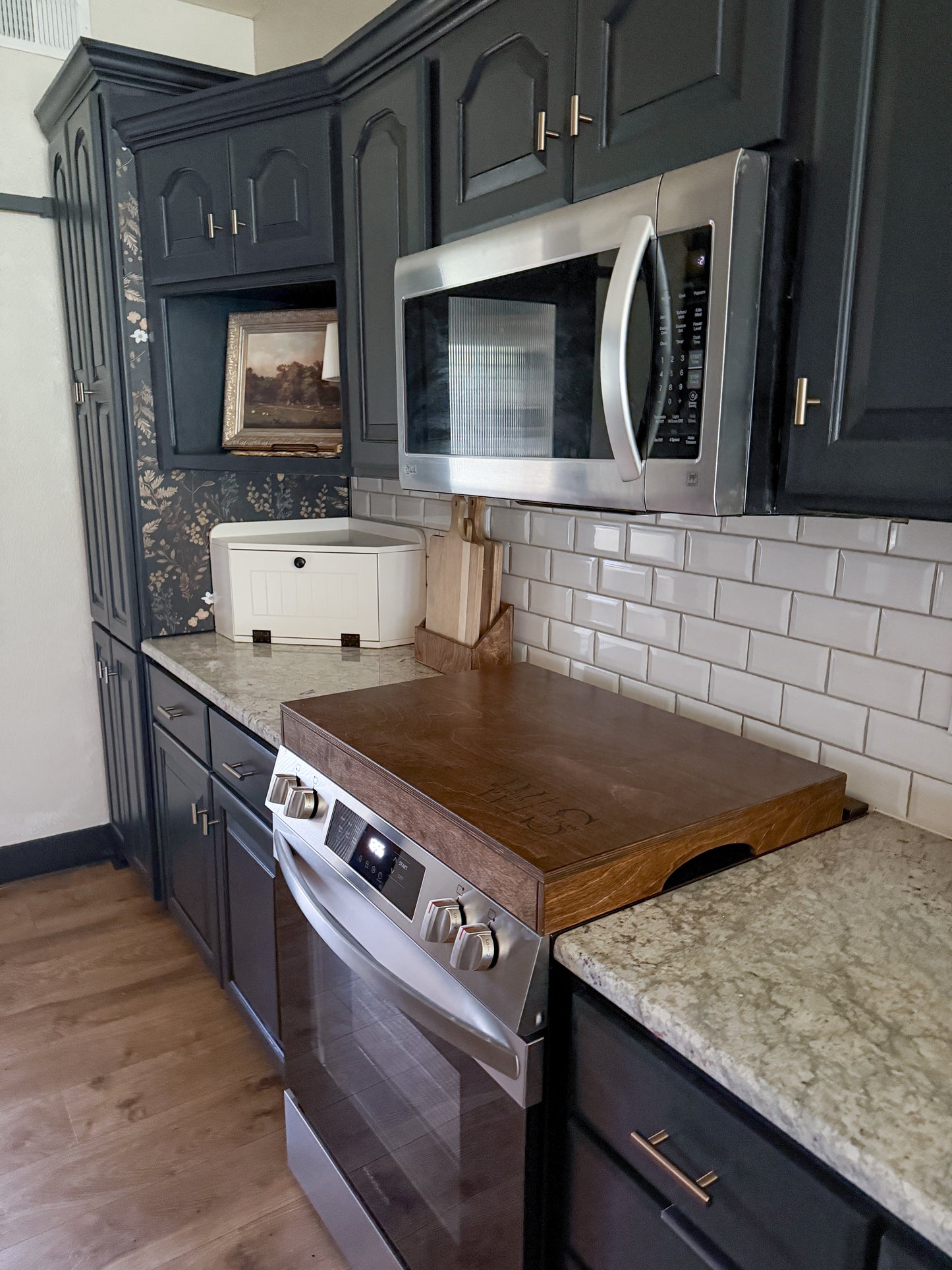 Personalized Monogram Stove Cover, Warm brown + Dark Script "Elizabeth"