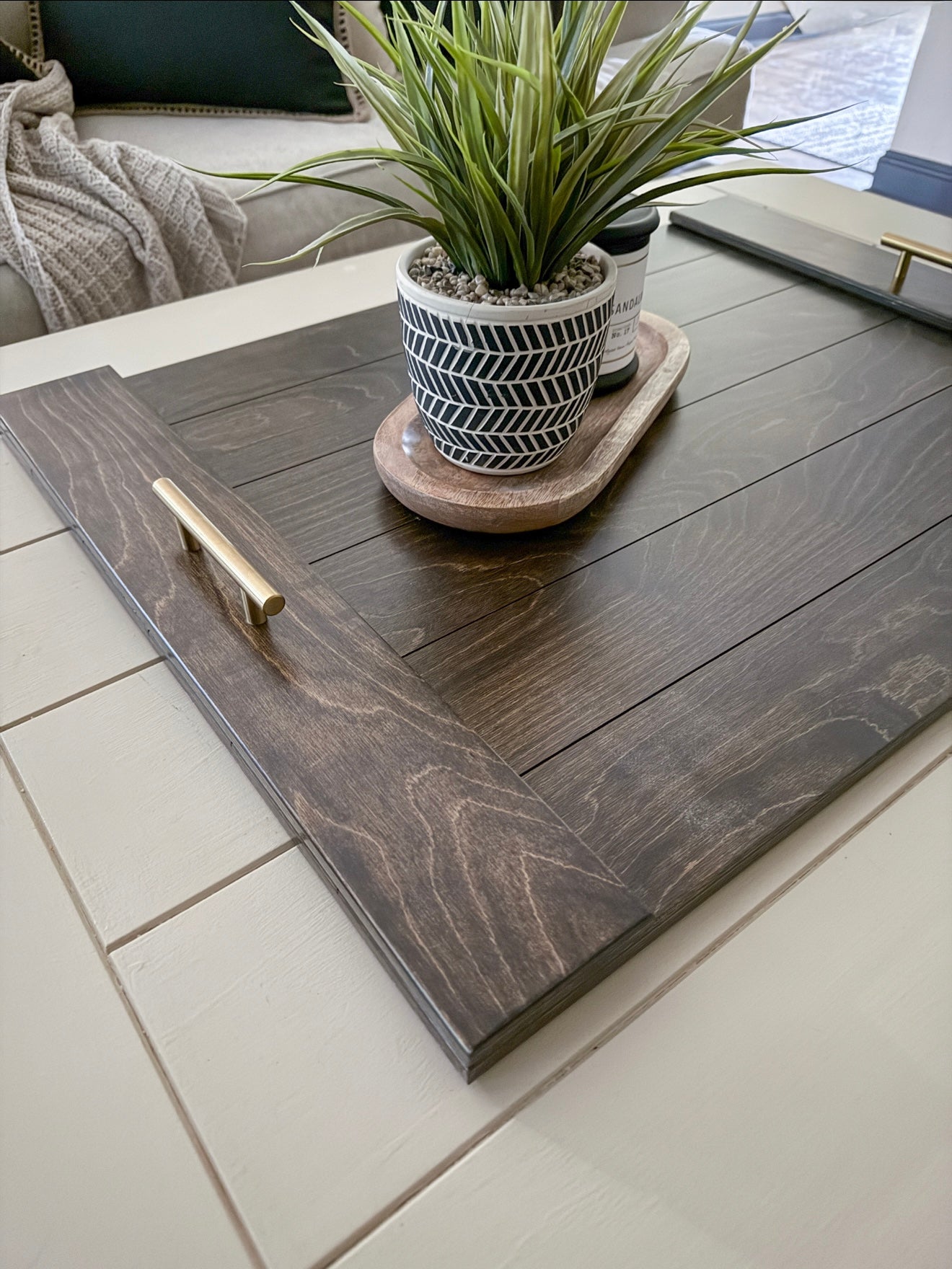 Slatted Ottoman Tray, Dark Brown